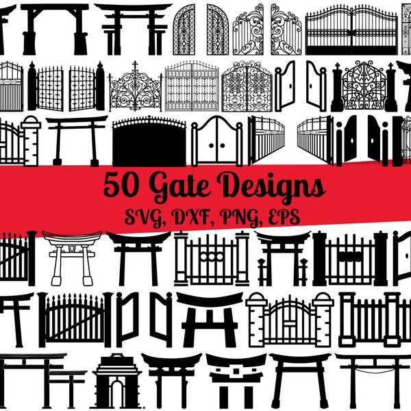 50 Gate SVG Bundle, Chinese Gate svg, Dog Gates svg, Gates svg, Gate dxf, Gate png, Gate eps, Gate vector, Ranch Gate Svg, Wooden Gate svg