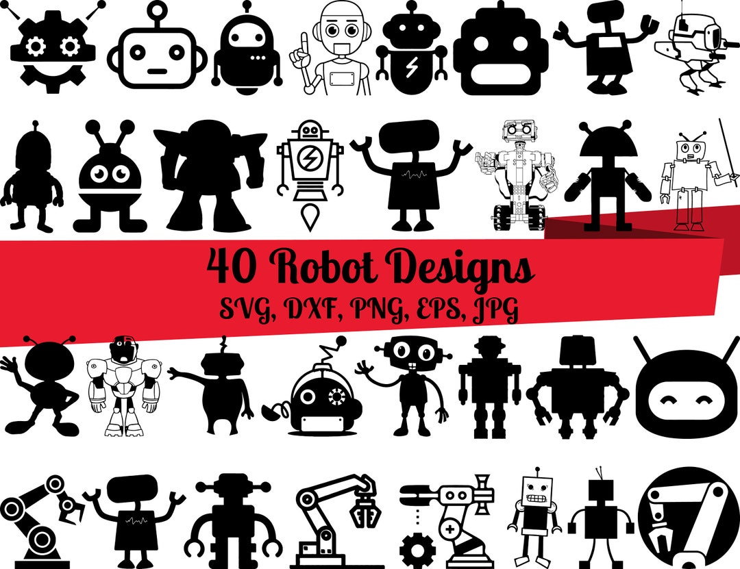 40 Robot SVG Bundle, Robot Dxf, Robot Png, Robot Eps, Robot Vector, Robot Cut Files, Robot Svg