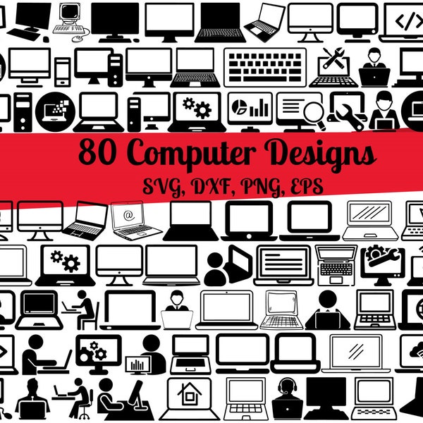 80 Paquete SVG de computadora, computadora dxf, computadora png, eps de computadora, vector de computadora, archivos cortados de computadora, computadora portátil svg, monitor svg, monitor png