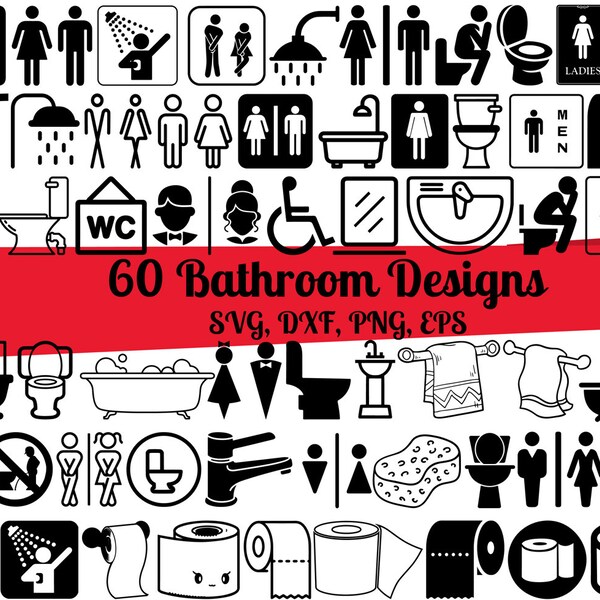 60 Bathroom SVG Bundle, Toilet svg, Restroom Sign Svg, Bathroom Sign Svg, Bathroom svg, Restroom svg, Bath Svg, WC svg, Restroom Symbol svg