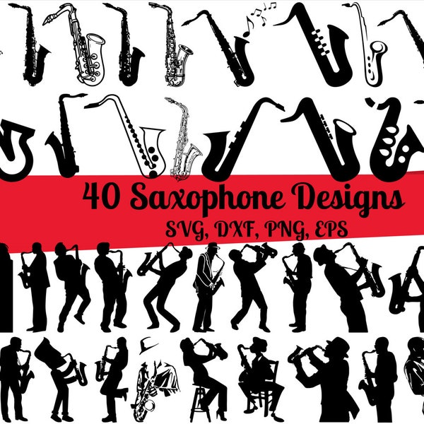 40 Saxophone SVG Bundle, Saxophonspieler svg, Saxophon dxf, Saxophon png, Saxophone eps, Saxophon Vektor, Saxophon Clipart, Musik svg