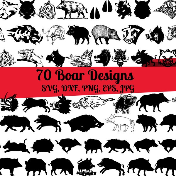 70 Boar SVG Bundle, Willd Boar svg, Boar dxf, Boar png, Boar eps, Boar vektor, Boar cut files, Boar svg, Boar Head svg, Razorback svg