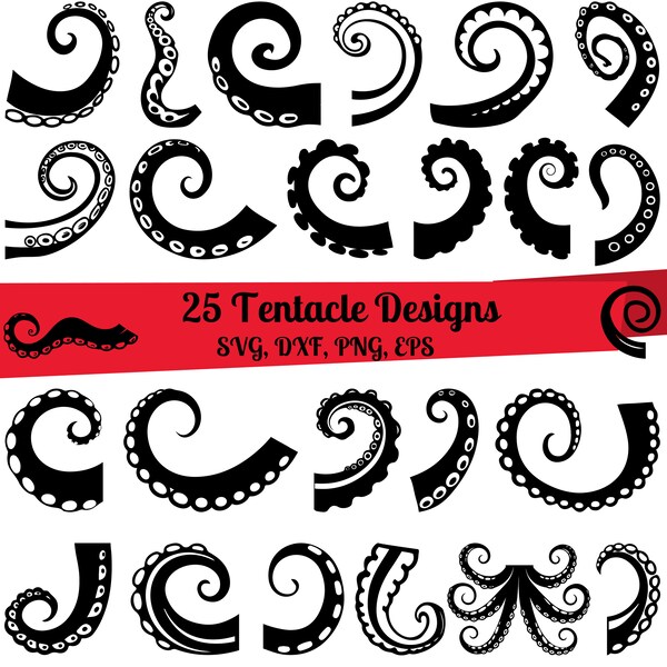 25 Tentacle SVG Bundle, Sea Monster svg, Octopus Tentacles svg, Tentacles dxf, Tentacles png, Tentacles eps, Tentacles vector, Squid svg