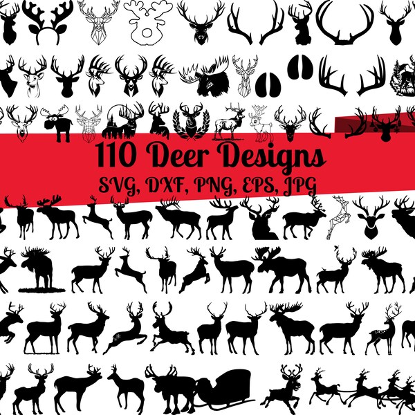 110 Deer SVG Bundle, Moose svg, Deer dxf, Deer png, Deer eps, Deer vector, Deer cut files, Deer head svg, Deer antlers svg, Deer horns svg