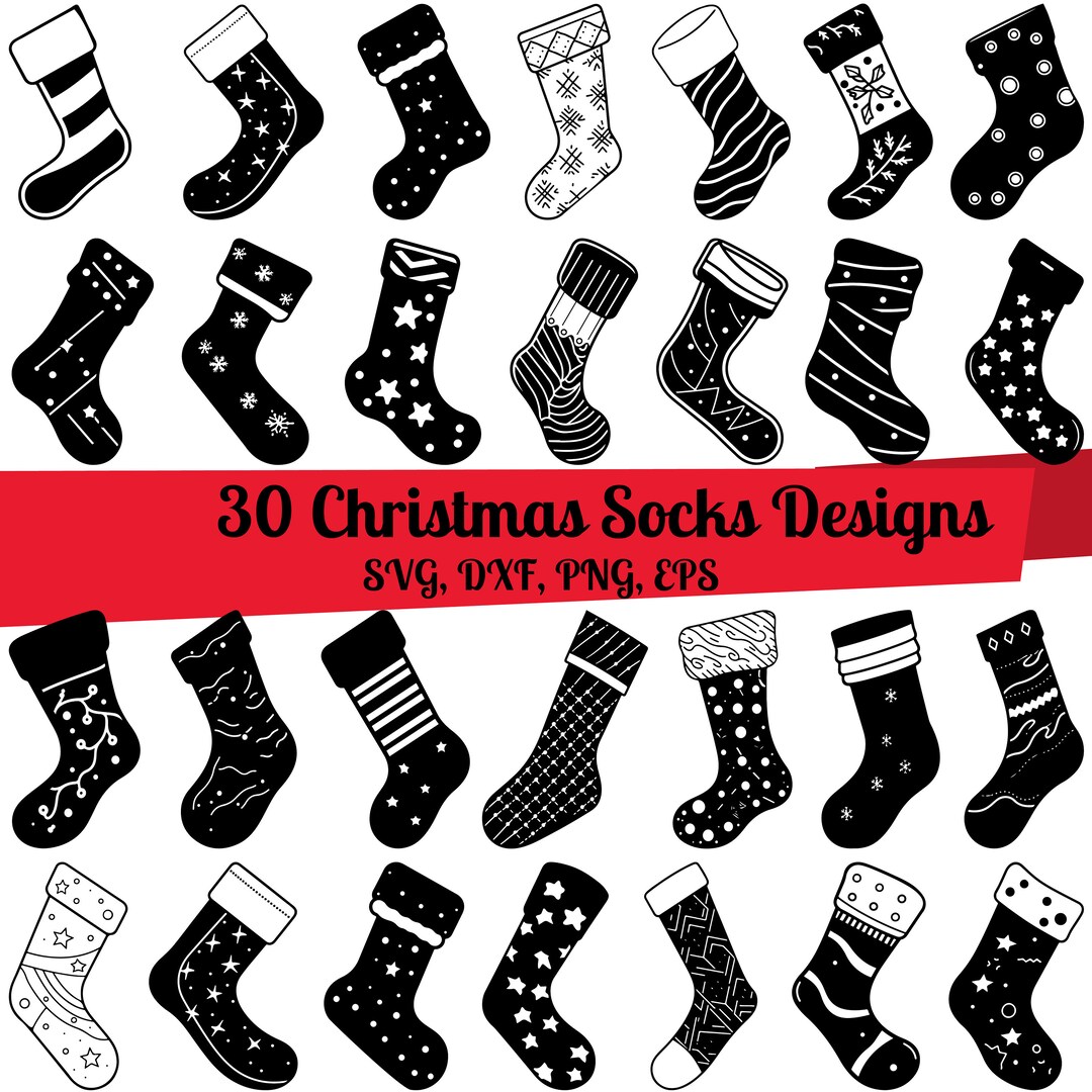 30 Christmas Socks SVG Bundle, Christmas Socks Dxf, Christmas Socks Png
