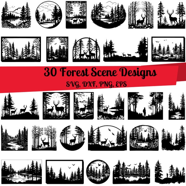 30 Forest Scene SVG Bundle, Forest Scene dxf, Forest Scene png, Forest Scene  eps, Forest Scene vector, Woodland svg, Mountain Forest svg