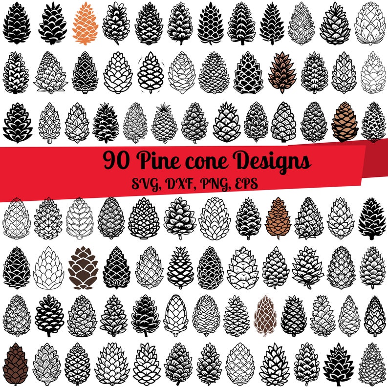 90 Pine Cone SVG Bundle, Pinecone svg, Pine Cone dxf, Pine Cone png, Pine Cone eps, Pine Cone vector, Pine Cone monogram, Conifer Cone svg image 1