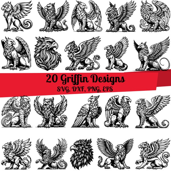 20 Griffin SVG Bundle, Griffin svg, Griffin dxf, Griffin png, Griffin vector, Griffin outline, Griffin clipart, Mythology svg, Fantasy svg