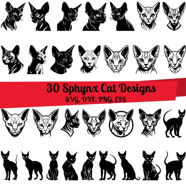 30 Sphynx cat SVG Bundle, Sphynx cat dxf, Sphynx cat png, Sphynx cat eps, Sphynx cat vector, Sphynx svg, Egyptian Cat svg,Sphynx cat clipart