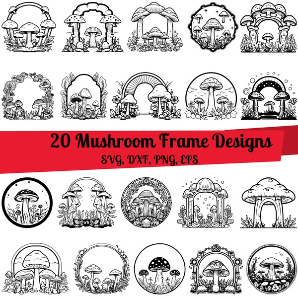20 Mushroom Frame SVG Bundle, Autumn Frame svg, Mushroom Wreath svg, Mushroom Frame dxf, Mushroom Frame png, Mushroom Frame vector