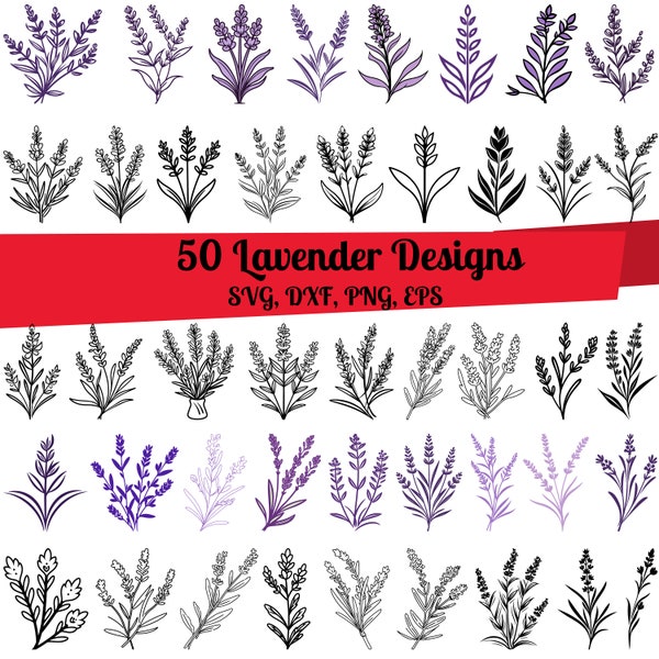 50 Lavender SVG Bundle, Lavender dxf, Lavender png, Lavender vector, Lavender outline, Lavender clipart, Wildflower svg, Herb svg