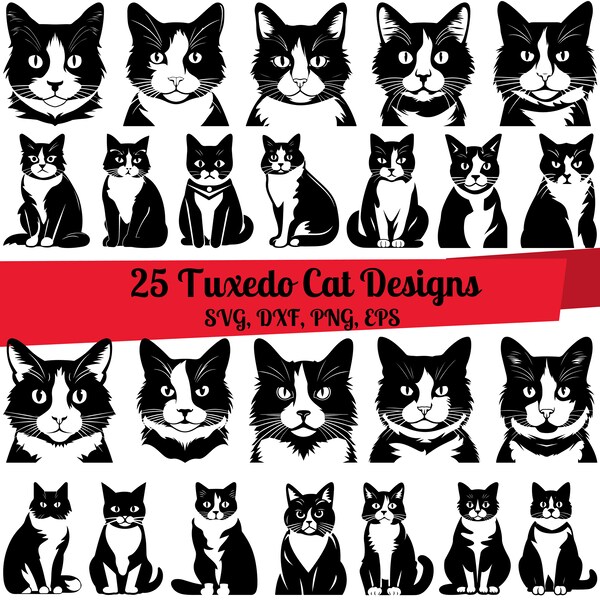 25 Tuxedo Cat SVG Bundle, Tuxedo Cat dxf, Tuxedo Cat png, Tuxedo Cat vector, Black Cat svg, Tuxedo Cat clipart, Tuxedo Cat Graphics