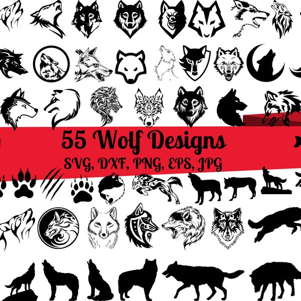 60 Wolf SVG Bundle, Wolf head svg, Wolf face svg, Wolf dxf, Wolf png, Wolf eps, Wolf vector, Wolf cut files,Wolf svg, Forest animal svg