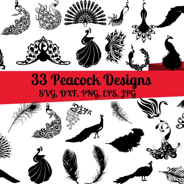 33 Peacock SVG Bundle, Peacock dxf, Peacock  png, Peacock  eps, Peacock vector, Peacock cut files, Peacock svg, Peacock feather svg