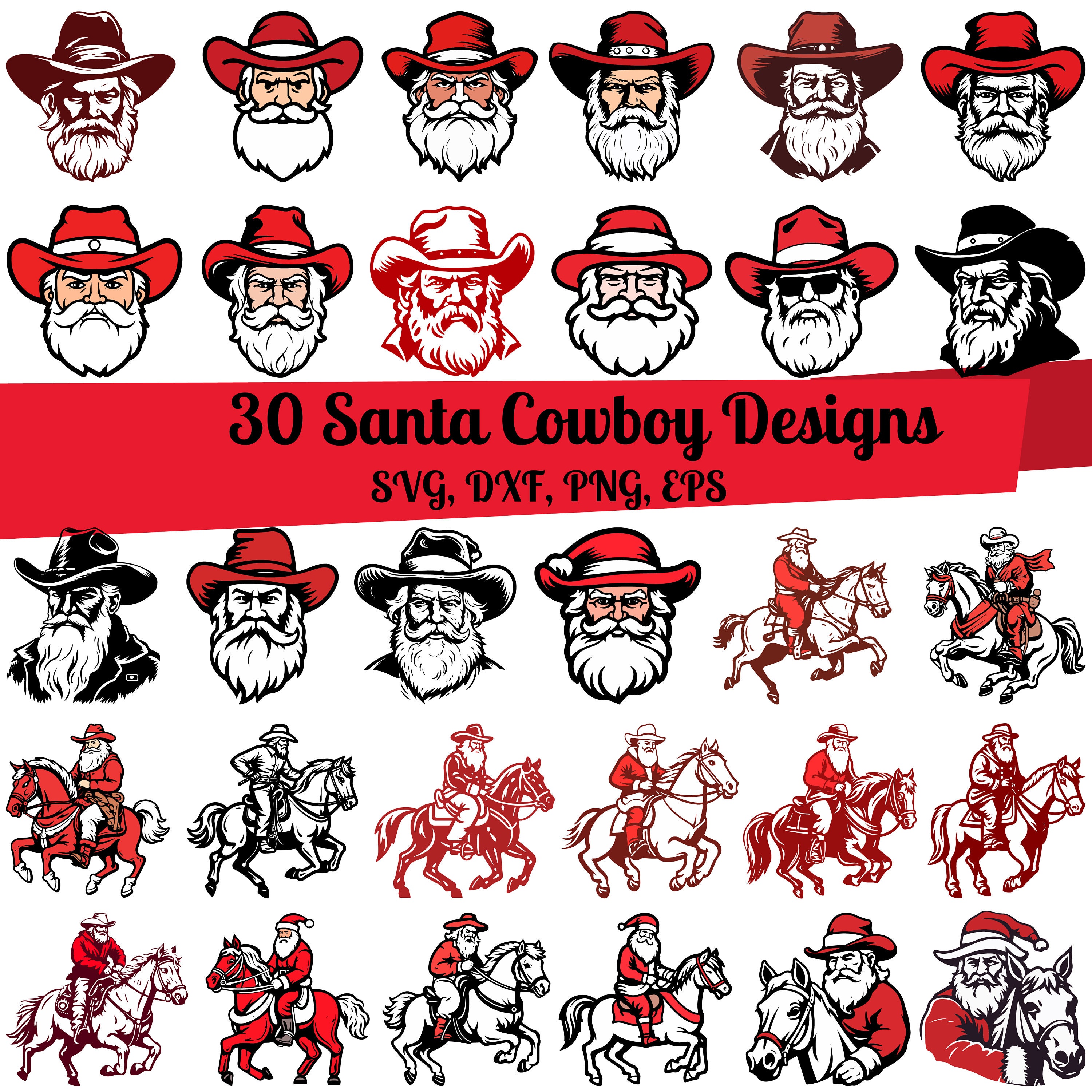 30 Santa Cowboy SVG Bundle, Santa Cowboy dxf, Santa Cowboy png, Santa Cowboy eps, Santa Cowboy vector,Cowboy Santa svg file,Cowboy Christmas