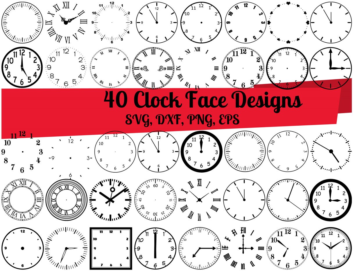 40 Clock Face SVG Bundle Clock Numbers Svg Clock Svg Clock Etsy Canada