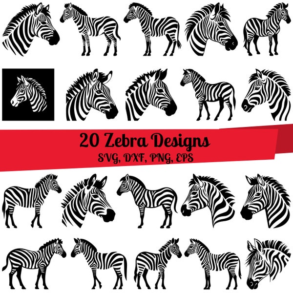 20 Zebra SVG Bundle, Zebra Face svg, Zebra Head svg, Zebra dxf, Zebra png, Zebra eps, Zebra vector, Zebra cut files, Safari Animal svg