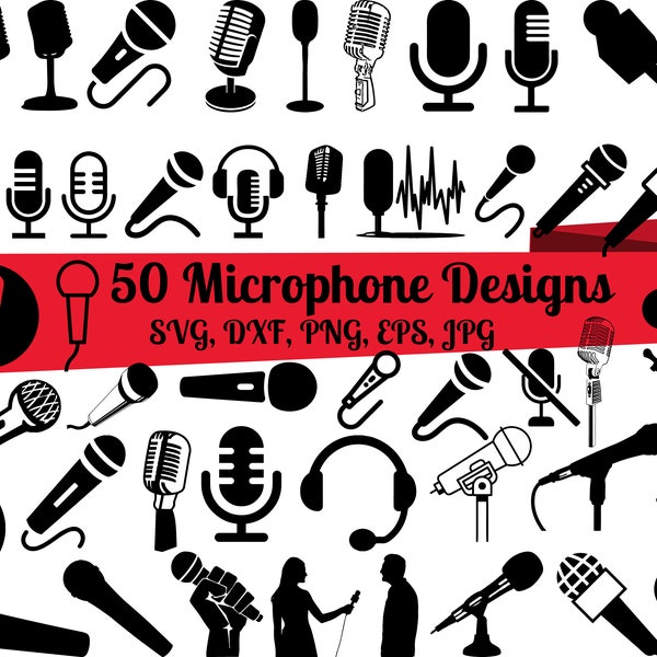 50 Microphone SVG Bundle, Microphone dxf, Microphone png, Microphone eps, Microphone vector, Microphone cut files, Mic svg, Mic dxf