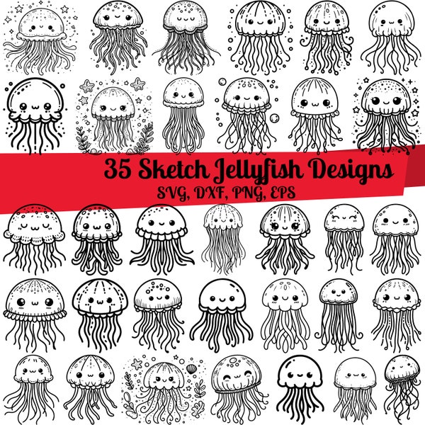 35 Sketch Jellyfish SVG Bundle, Floral Jellyfish svg, Jellyfish Line Art, Jellyfish outline, Jellyfish printable,Funny Jellyfish svg