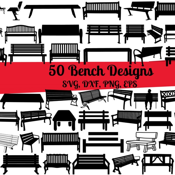 50 Bench SVG Bundle, Park bench svg, Bench dxf, Bench by png, Bench eps, Bench vector, Bench furniture svg,Bench clipart, Bench design