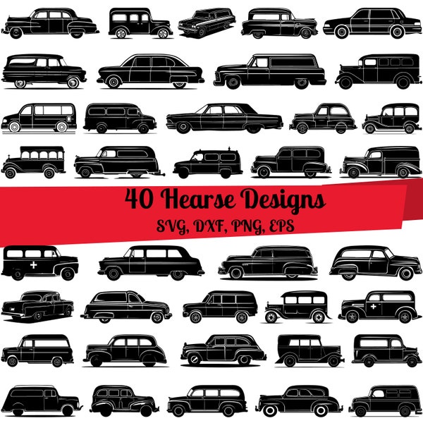 40 Hearse SVG Bundle, Car Hearse svg, Hearse dxf, Hearse png, Hearse vector, Hearse outline, Hearse clipart, Funeral svg, Black car svg