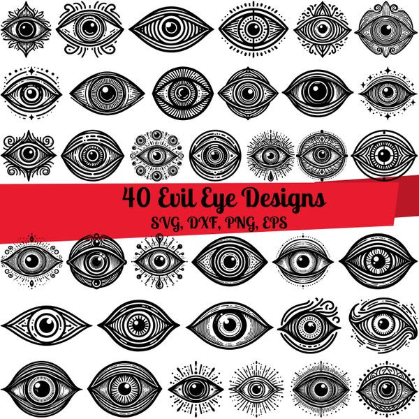 40 Evil Eye SVG Bundle, Evil Eye dxf, Evil Eye png, Evil Eye vector, Evil Eye outline, Evil Eye clipart, Third Eye png, All Seeing Eye