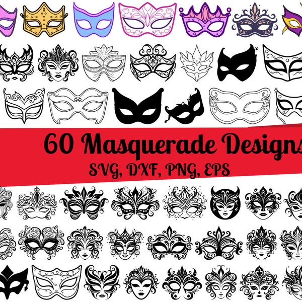 60 Masquerade SVG Bundle, Masquerade Mask svg, Carnival Mask svg, Venetian mask svg, Masquerade dxf, Masquerade png, Masquerade eps