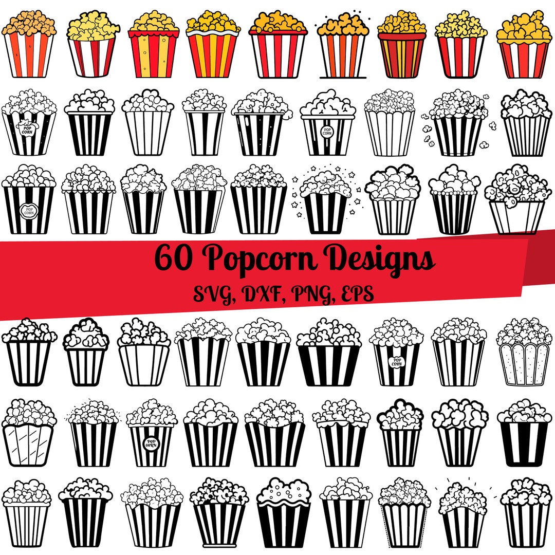 60 Popcorn SVG Bundle Popcorn Bucket Svg Popcorn Box Svg Etsy