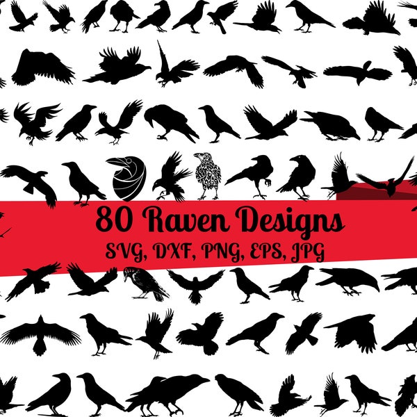 80 Raven SVG Bundle, Crow svg, Raven head svg, Raven dxf, Raven  png, Raven  eps, Raven vector, Raven cut files, Ravens svg, Raven clipart