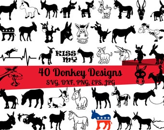 40 Donkey SVG Bundle, Donkey dxf, Donkey png, Donkey eps, Donkey vector, Donkey cut files, Donkey head svg, Farm animal svg, Donkey svg