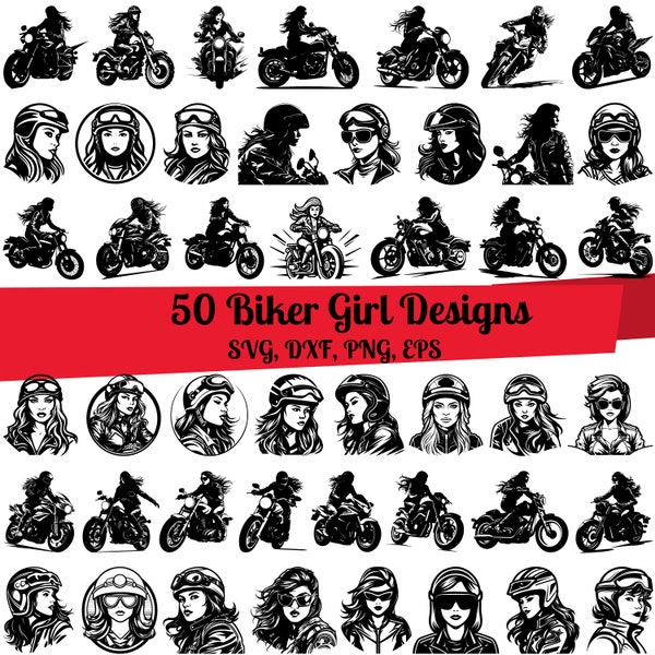 50 Biker Girl SVG Bundle, Biker Girl dxf, Biker Girl png, Biker Girl eps, Biker Girl vector, Biker Girl cut files, Girl Rider svg