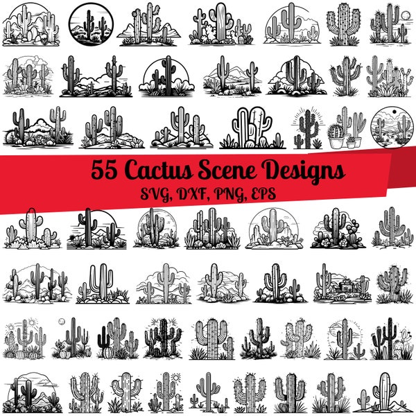 55 Cactus Scene SVG Bundle, Cactus Scene dxf, Cactus Scene png, Cactus Scene vector, Cactus Scene outline, Cactus Scene clipart