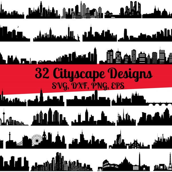 32 Cityscape SVG Bundle, Skylines svg, City Scape svg, Cityscape dxf, Cityscape png, Cityscape  eps, Cityscape vector, Cityscape cut files