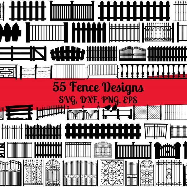 55 Fence SVG Bundle, Picket Fence svg, Board Fence svg, Wooden Fence svg, Fence dxf, Fence png, Fence eps, Fence vector, Fence cut files,