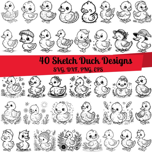 40 Sketch Duck SVG Bundle, Cute Duck svg, Funny Duck svg, Floral Duck svg, Duck Line Art, Farm Animal svg, Duck outline, Baby Duck svg