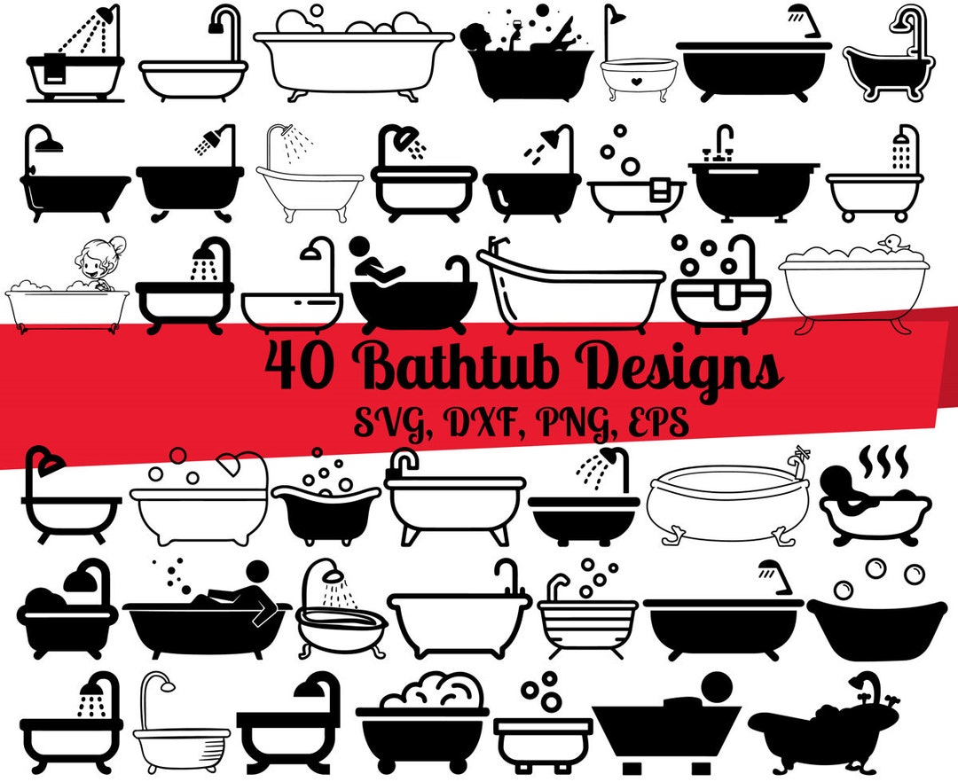 40 Bathtub SVG Bundle, Clawfoot Tub Svg,bathtub Dxf, Bath Svg,bathtub