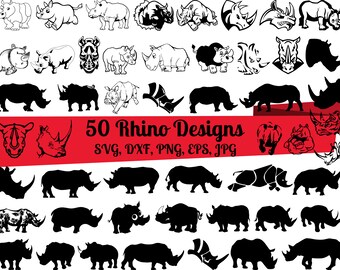 50 Rhino SVG Bundle, Rhinoceros Svg, Rhino dxf, Rhino png, Rhino eps, Rhino vector, Rhino  cut files, Rhino head svg, Rhino svg,