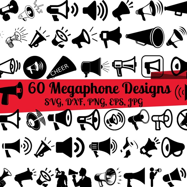 60 Megaphone SVG Bundle, Megaphone dxf, Megaphone png, Megaphone eps, Megaphone vector, Megaphone cut files,Cheer Megaphone svg,Bullhorn svg