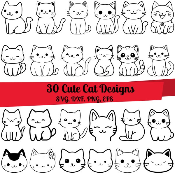 30 Cute Cats SVG Bundle, Curious Kitten svg, Cute Cat dxf, Cute Cat png, Cute Cat eps, Cute Cat vector, Cute Cat cut files, Cartoon Cat svg