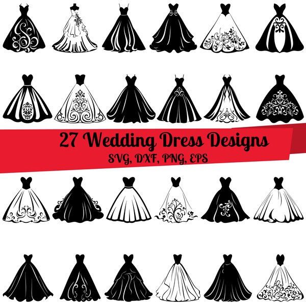 27 Wedding Dress SVG Bundle, Wedding Dress dxf, Wedding Dress png, Wedding Dress eps, Wedding Dress vector, Wedding Dress monogram