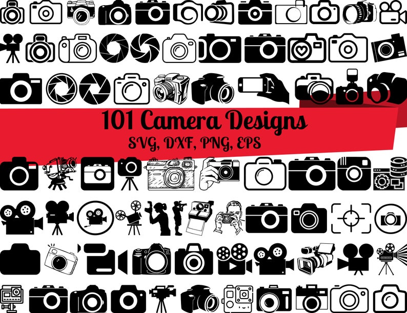 101 Camera SVG Bundle, Camera dxf, Camera png, Camera eps, Camera vector, Camera cut files, Videocamera svg, Photography svg, Record svg image 1