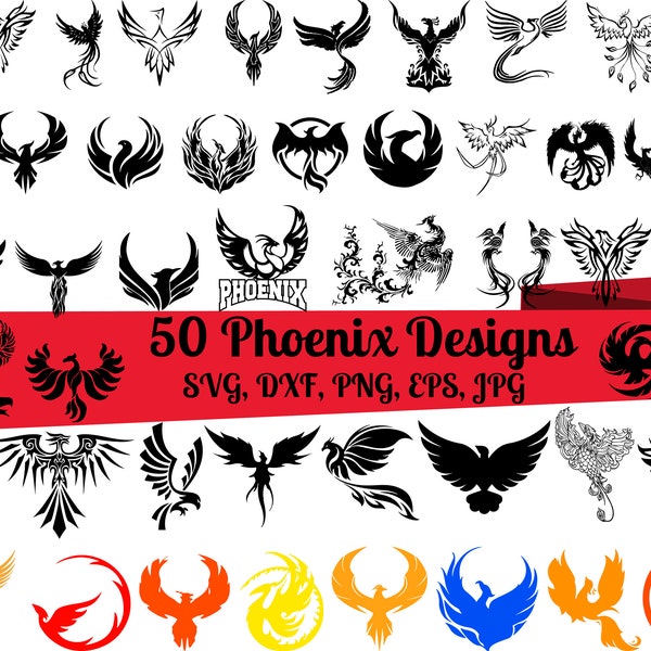 50 Phoenix SVG Bundle, Phoenix dxf, Phoenix png, Phoenix eps, Phoenix vector, Phoenix cut files, Phoenix bird svg, Phoenix head svg