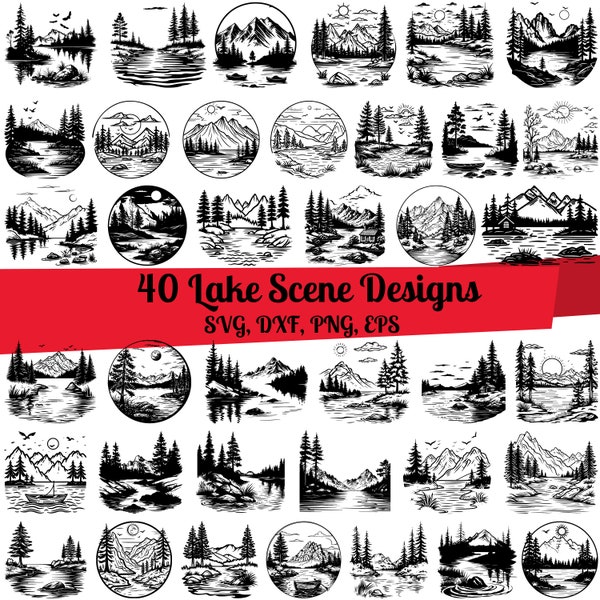 40 Lake Scene SVG Bundle, Lake Scene dxf, Lake Scene png, Lake Scene eps, Lake Scene vector, Lake Theme svg, Lake view svg, Lake life svg