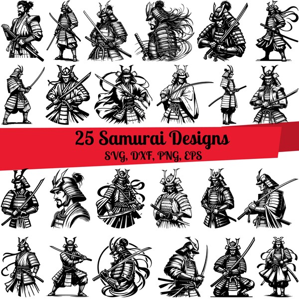 25 Samurai SVG Bundle, Samurai dxf, Samurai png, Samurai vector, Samurai outline, Samurai clipart, Samurai designs, Samurai art, Japane svg