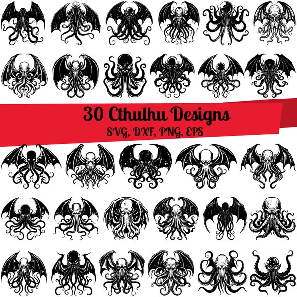 30 Cthulhu SVG Bundle, Cthulhu dxf, Cthulhu png, Cthulhu vector, Cthulhu outline, Cthulhu clipart, Octopus svg, Kraken svg, Lovecraft svg