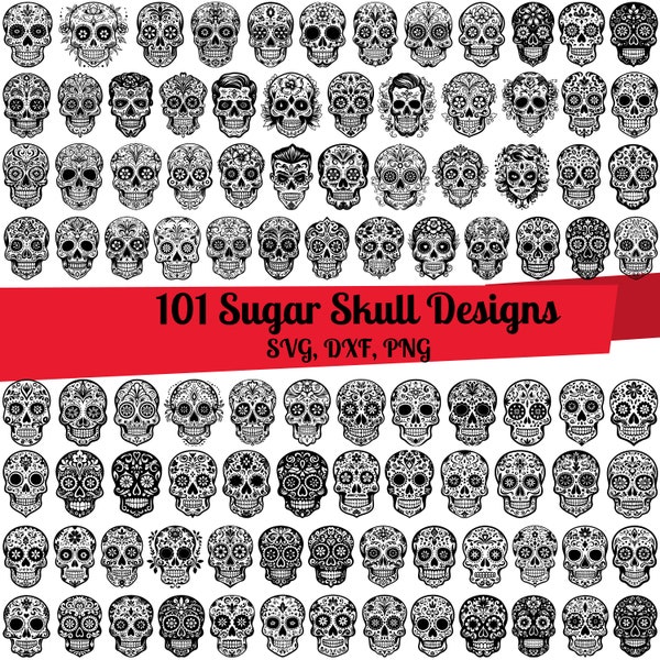 101 Sugar Skull SVG Bundle, Sugar Skull dxf, Sugar Skull png, Sugar Skull vector, Day of the dead svg, Gothic Skull svg,Sugar Skull cut file