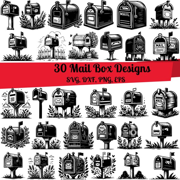 30 Mail Box SVG Bundle, Mail Box dxf, Mail Box png, Mail Box vector, Mail Box outline, Mail Box clipart, Postal svg, Postman svg,Mailman svg