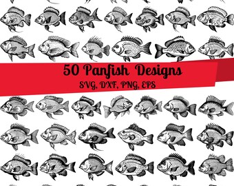 50 Panfish SVG Bundle, Panfish dxf, Panfish png, Panfish vector, Panfish outline, Panfish clipart, Bluegill Sunfish svg, Panfish design