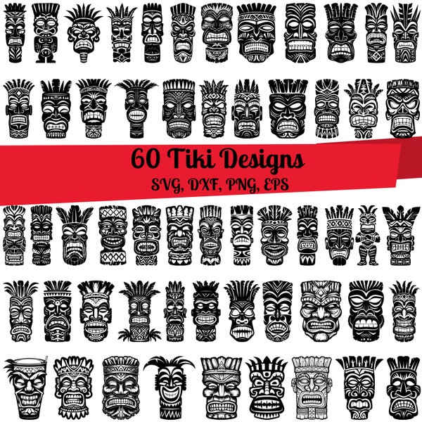 60 Tiki SVG Bundle, Tiki dxf, Tiki png, Tiki eps, Tiki vector, Tiki cut files, Tiki svg, Tiki Totem svg, Tiki head svg, Hawaii svg