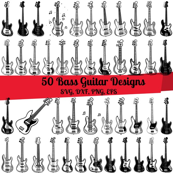 50 Bass Guitar SVG Bundle, Bass Guitar dxf, Bass Guitar png, Bass Guitar vector, Bass Guitar outline, Bass Guitar clipart, Bass Player svg